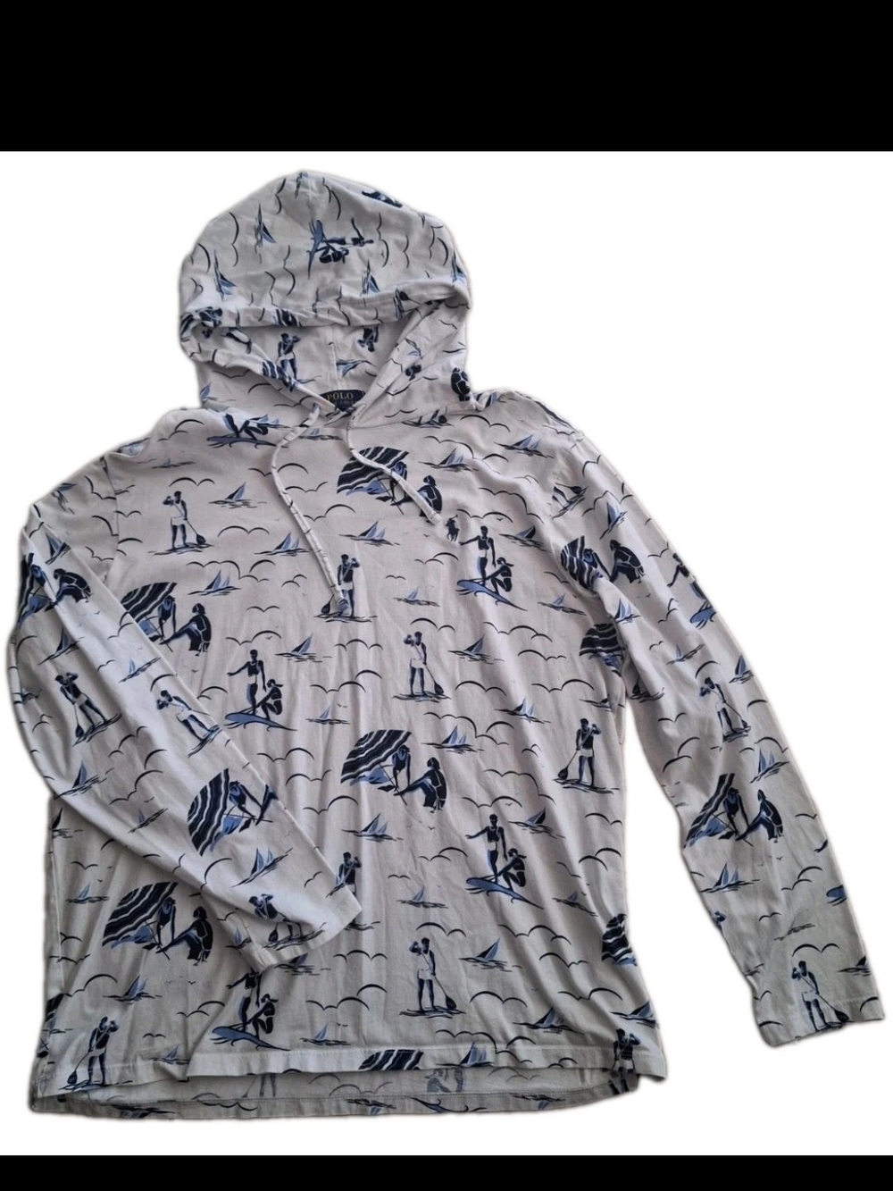 Polo Ralph Lauren Lightweight Hoodie Men’s L  Blue & White Surf Print Cotton